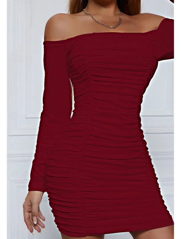 Women's Mini Dress White Dress Graduation Dress Bodycon Fashion Modern Vacation Birthday Graduation Regular Fit Plain Long Sleeve Off Shoulder Black White Wine Red Summer