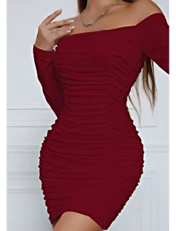 Women's Mini Dress White Dress Graduation Dress Bodycon Fashion Modern Vacation Birthday Graduation Regular Fit Plain Long Sleeve Off Shoulder Black White Wine Red Summer