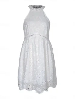 Women's Mini Dress White Dress Casual Dress Boho Dress Basic Casual Vacation Daily Regular Fit Plain Sleeveless Halter Neck White Summer