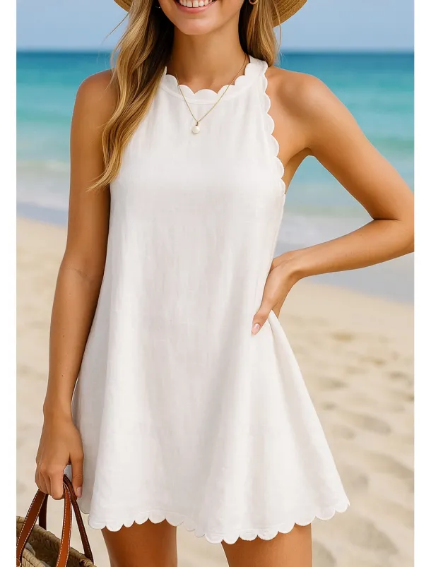 Women's Mini Dress White Dress Graduation Dress Elegant Basic Modern Vacation Holiday Beach Regular Fit Plain Sleeveless Halter Neck White Summer