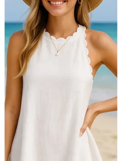 Women's Mini Dress White Dress Graduation Dress Elegant Basic Modern Vacation Holiday Beach Regular Fit Plain Sleeveless Halter Neck White Summer