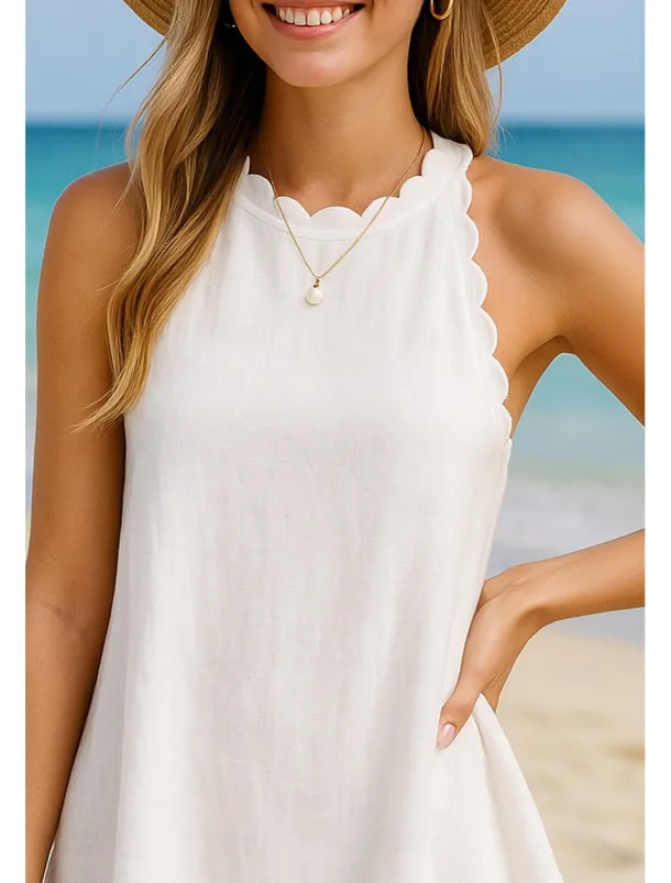 Women's Mini Dress White Dress Graduation Dress Elegant Basic Modern Vacation Holiday Beach Regular Fit Plain Sleeveless Halter Neck White Summer