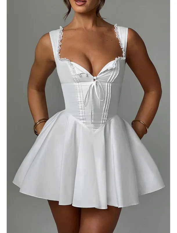 Women's Mini Dress White Dress Graduation Dress Slip Dress Fashion Birthday Graduation Date Regular Fit Plain Sleeveless Spaghetti Strap Black White Yellow Blue Summer