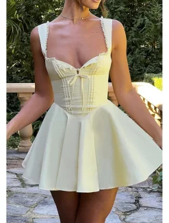 Women's Mini Dress White Dress Graduation Dress Slip Dress Fashion Birthday Graduation Date Regular Fit Plain Sleeveless Spaghetti Strap Black White Yellow Blue Summer