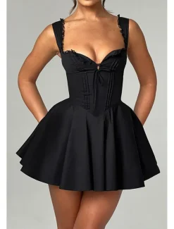 Women's Mini Dress White Dress Graduation Dress Slip Dress Fashion Birthday Graduation Date Regular Fit Plain Sleeveless Spaghetti Strap Black White Yellow Blue Summer