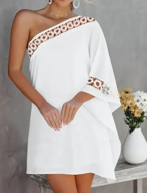 Women's Mini Dress Wrap Dress Bodycon Dress Off The Shoulder Dress Strapless Dress Vacation Casual Vacation Daily Regular Fit Plain Long Sleeve One Shoulder Black White Pink Summer