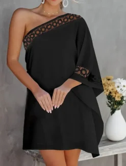 Women's Mini Dress Wrap Dress Bodycon Dress Off The Shoulder Dress Strapless Dress Vacation Casual Vacation Daily Regular Fit Plain Long Sleeve One Shoulder Black White Pink Summer