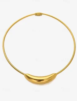 Women's Minimalist Gold-Tone Collar Necklace in Stainless Steel with Gold PVD Plating