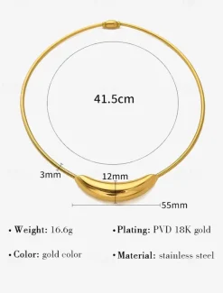 Women's Minimalist Gold-Tone Collar Necklace in Stainless Steel with Gold PVD Plating