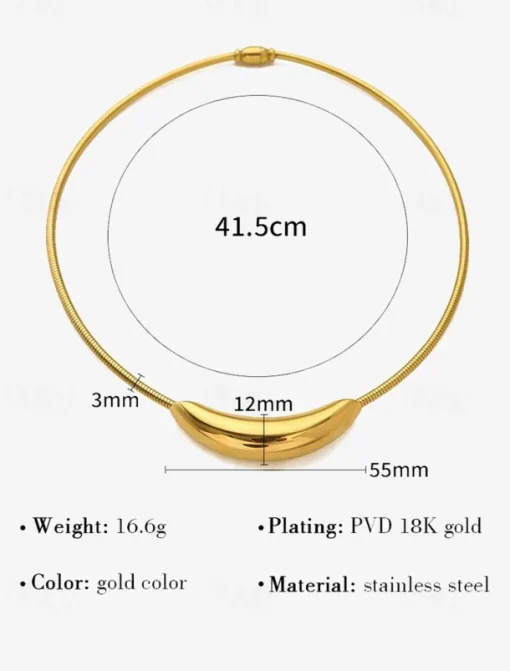 Women's Minimalist Gold-Tone Collar Necklace in Stainless Steel with Gold PVD Plating