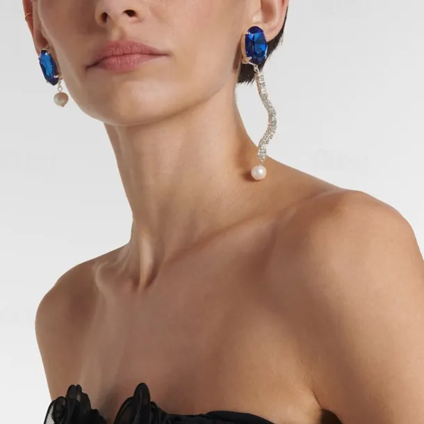 Women's Mismatch Earrings Geometrical Precious Fashion Personalized Imitation Diamond Earrings Jewelry Silver For Wedding Party 1 Pair