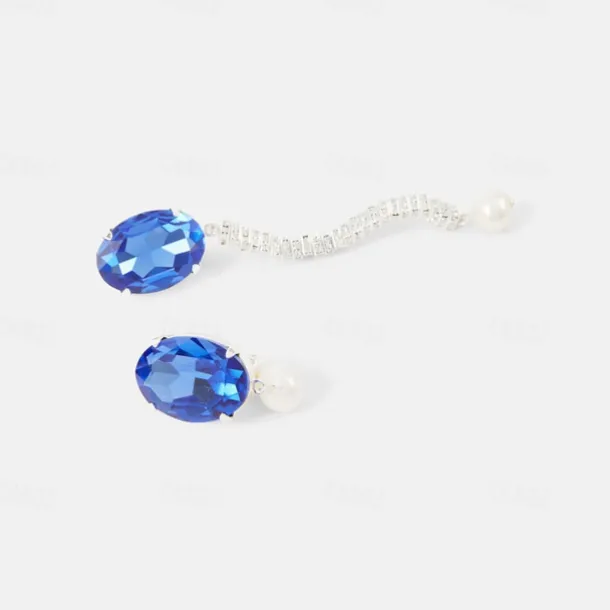 Women's Mismatch Earrings Geometrical Precious Fashion Personalized Imitation Diamond Earrings Jewelry Silver For Wedding Party 1 Pair