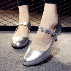 Women's Modern Dance Shoes Prom Ballroom Dance Square Dance Plus Size Heel Cuban Heel Buckle Adults' Dark Red Black White
