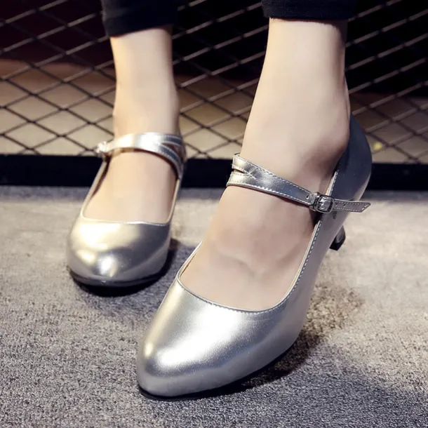 Women's Modern Dance Shoes Prom Ballroom Dance Square Dance Plus Size Heel Cuban Heel Buckle Adults' Dark Red Black White