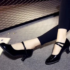 Women's Modern Dance Shoes Prom Ballroom Dance Square Dance Plus Size Heel Cuban Heel Buckle Adults' Dark Red Black White