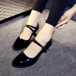 Women's Modern Dance Shoes Prom Ballroom Dance Square Dance Plus Size Heel Cuban Heel Buckle Adults' Dark Red Black White