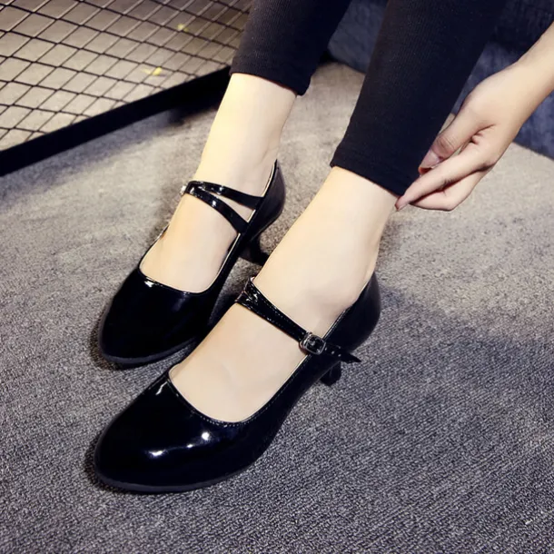 Women's Modern Dance Shoes Prom Ballroom Dance Square Dance Plus Size Heel Cuban Heel Buckle Adults' Dark Red Black White