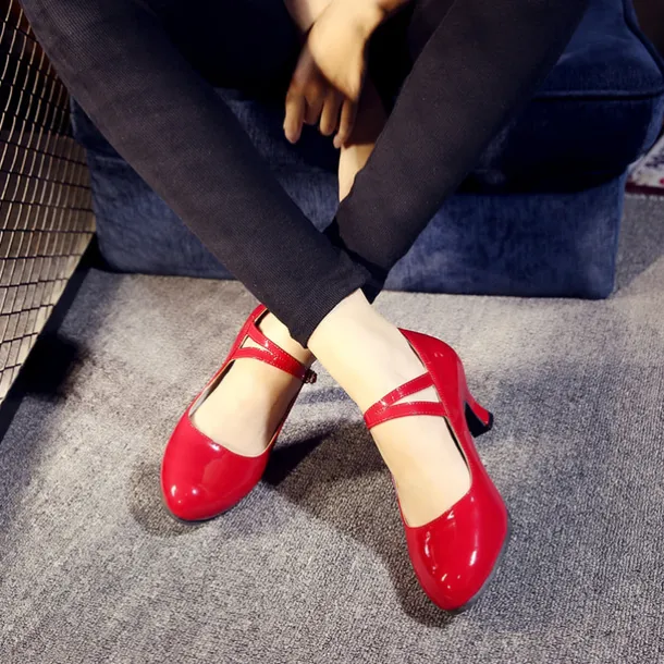Women's Modern Dance Shoes Prom Ballroom Dance Square Dance Plus Size Heel Cuban Heel Buckle Adults' Dark Red Black White
