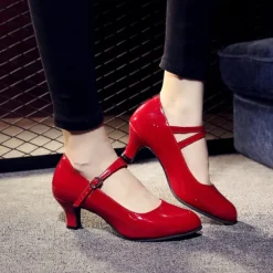 Women's Modern Dance Shoes Prom Ballroom Dance Square Dance Plus Size Heel Cuban Heel Buckle Adults' Dark Red Black White