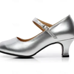 Women's Modern Dance Shoes Prom Ballroom Dance Square Dance Plus Size Heel Cuban Heel Buckle Adults' Dark Red Black White