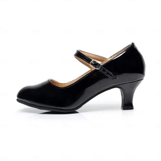 Women's Modern Dance Shoes Prom Ballroom Dance Square Dance Plus Size Heel Cuban Heel Buckle Adults' Dark Red Black White