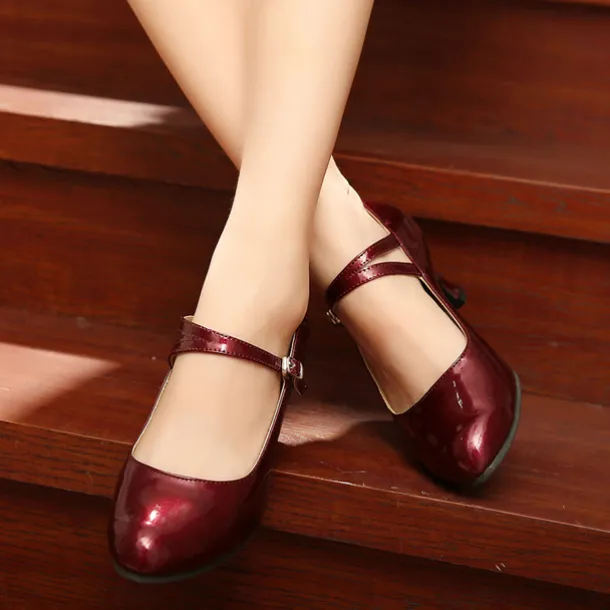 Women's Modern Dance Shoes Prom Ballroom Dance Square Dance Plus Size Heel Cuban Heel Buckle Adults' Dark Red Black White