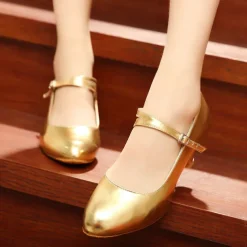 Women's Modern Dance Shoes Prom Ballroom Dance Square Dance Plus Size Heel Cuban Heel Buckle Adults' Dark Red Black White
