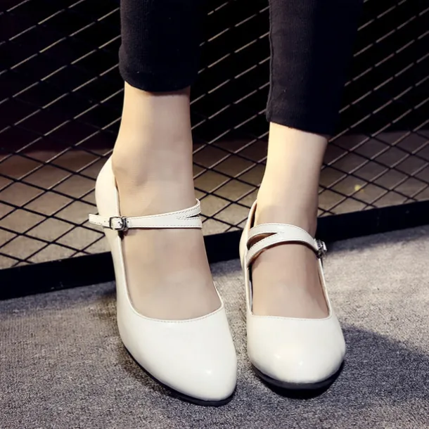Women's Modern Dance Shoes Prom Ballroom Dance Square Dance Plus Size Heel Cuban Heel Buckle Adults' Dark Red Black White