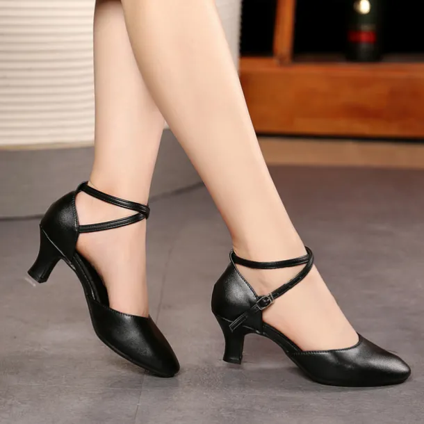 Women's Modern Shoes Performance Party Evening Square Dance Heel Cuban Heel Buckle Adults' Black Silver Dark Red
