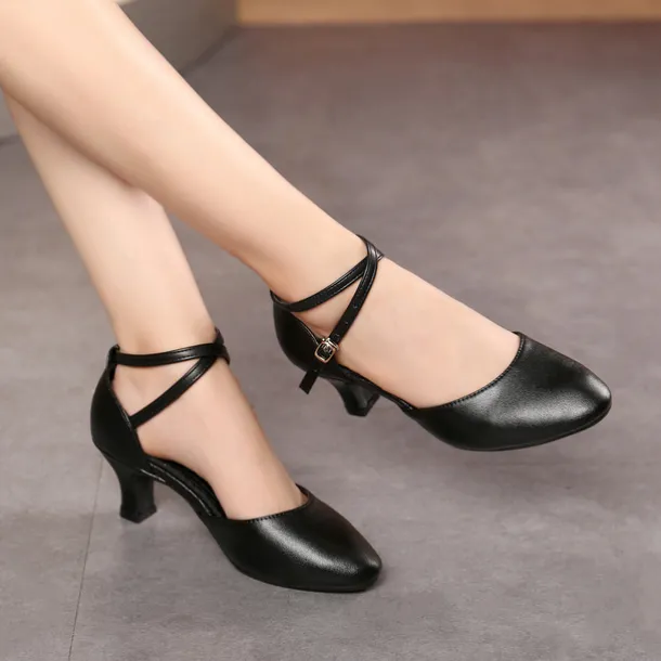 Women's Modern Shoes Performance Party Evening Square Dance Heel Cuban Heel Buckle Adults' Black Silver Dark Red
