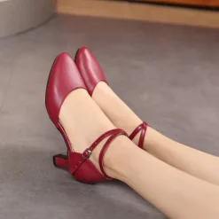 Women's Modern Shoes Performance Party Evening Square Dance Heel Cuban Heel Buckle Adults' Black Silver Dark Red