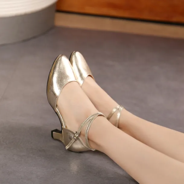 Women's Modern Shoes Performance Party Evening Square Dance Heel Cuban Heel Buckle Adults' Black Silver Dark Red