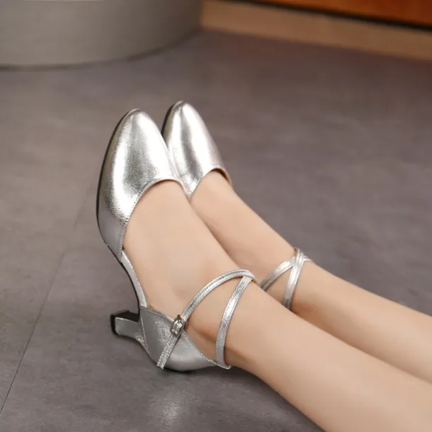 Women's Modern Shoes Performance Party Evening Square Dance Heel Cuban Heel Buckle Adults' Black Silver Dark Red