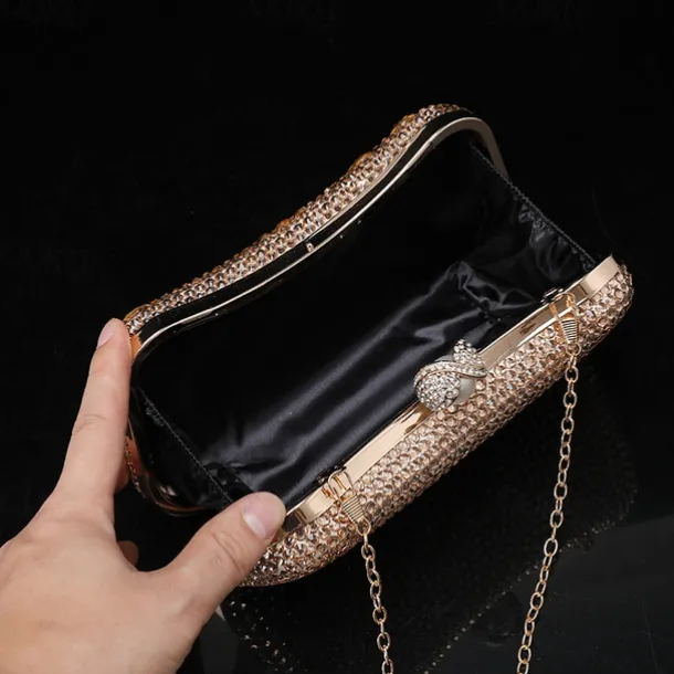Women's Multicolor Crystal Evening Clutch – Luxury Rhinestone Handbag with Pearl Clasp and Chain Strap for Gala, Wedding, and Formal Events