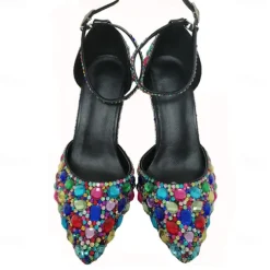 Women's Multicolor Rhinestone Wedding High Heel Shoes with Matching Clutch Bag