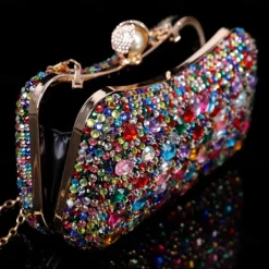 Women's Multicolor Rhinestone Wedding High Heel Shoes with Matching Clutch Bag