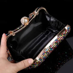 Women's Multicolor Rhinestone Wedding High Heel Shoes with Matching Clutch Bag