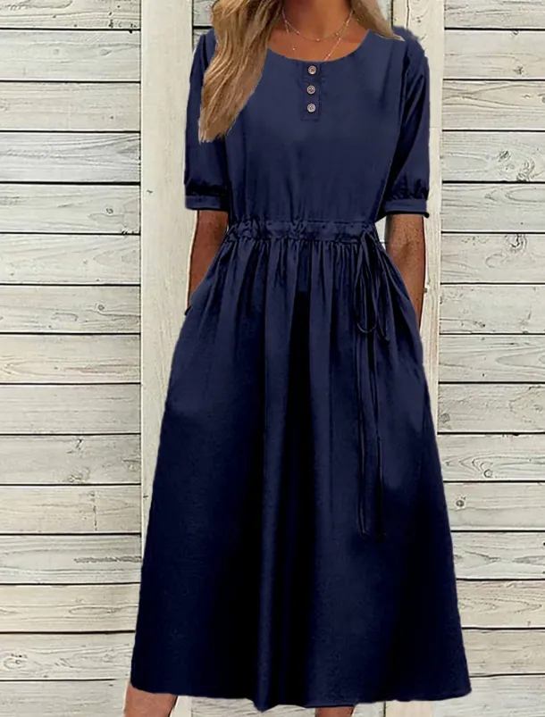 Women's Navy Blue Blue Light Purple Summer Spring Fall Midi Dress Casual Dress Swing Dress Basic Modern Casual Outdoor Daily Loose Fit Plain Crew Neck