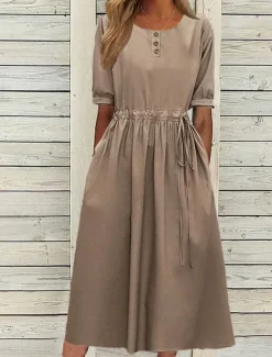 Women's Navy Blue Blue Light Purple Summer Spring Fall Midi Dress Casual Dress Swing Dress Basic Modern Casual Outdoor Daily Loose Fit Plain Crew Neck