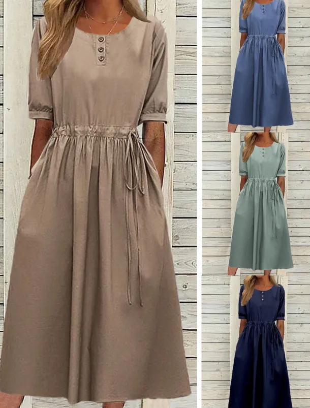 Women's Navy Blue Blue Light Purple Summer Spring Fall Midi Dress Casual Dress Swing Dress Basic Modern Casual Outdoor Daily Loose Fit Plain Crew Neck