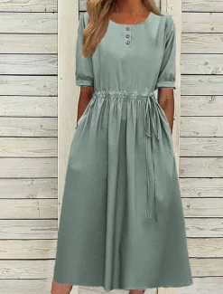 Women's Navy Blue Blue Light Purple Summer Spring Fall Midi Dress Casual Dress Swing Dress Basic Modern Casual Outdoor Daily Loose Fit Plain Crew Neck