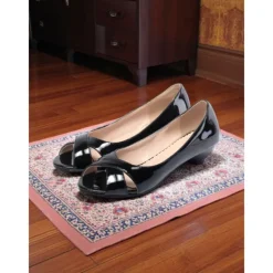 Women's Navy Blue Patent Leather Peep Toe Kitten Heels – 1950s Vintage Style Dress Shoes for Office, Church, and Spring Events