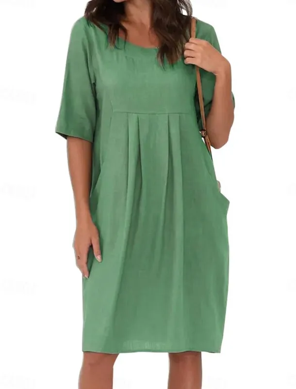 Women's Navy Blue Sky Blue Green Summer Spring Mini Dress Linen-Inspired Dresses Casual Dress Basic Modern Daily Weekend Loose Fit Plain Crew Neck