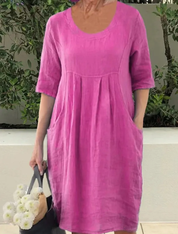 Women's Navy Blue Sky Blue Green Summer Spring Mini Dress Linen-Inspired Dresses Casual Dress Basic Modern Daily Weekend Loose Fit Plain Crew Neck