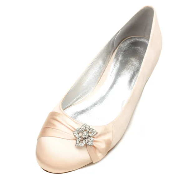 Women's Navy Satin Ballet Flats with Rhinestone Floral Embellishment - Elegant Wedding or Evening Shoes