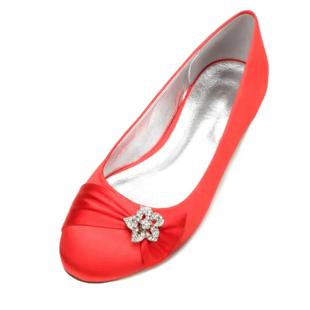 Women's Navy Satin Ballet Flats with Rhinestone Floral Embellishment - Elegant Wedding or Evening Shoes