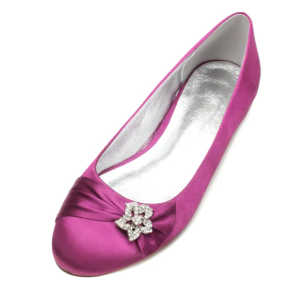 Women's Navy Satin Ballet Flats with Rhinestone Floral Embellishment - Elegant Wedding or Evening Shoes