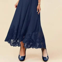 Women's Navy Satin Ballet Flats with Rhinestone Floral Embellishment - Elegant Wedding or Evening Shoes