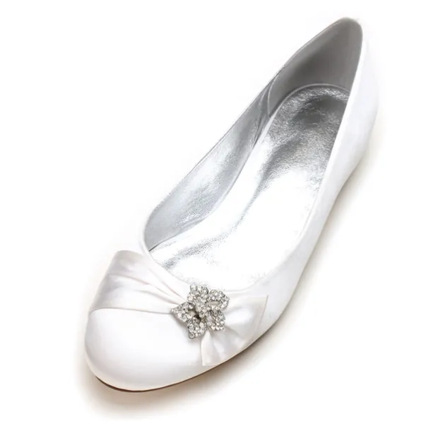 Women's Navy Satin Ballet Flats with Rhinestone Floral Embellishment - Elegant Wedding or Evening Shoes