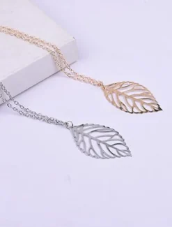 Women's Necklace 1PC Leaf Pendant Metal Alloy Long Necklace Chic Leaf Shaped Chain Jewelry Necklaces (Silver Gold, One Size)